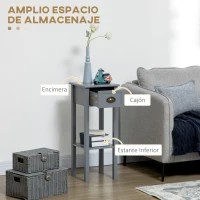 HOMCOM Mesa Auxiliar Estilo Moderno Mesita Auxiliar con Cajón y Estante de Almacenamiento 30x30x75 cm Gris(m-4)