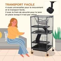 PawHut Cage pour Petits Animaux Portable à 4 Niveaux Cage Chinchilla Cage Furet avec Roulettes, 2 Portes, 3 Rampes, Hamac et Plateau Amovible, 52 x 52 x 113,5 cm Gris(m-5)