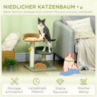 PawHut Kleiner Kratzbaum mit 2 Liegeflächen, inkl. Spielzeug, für kleine Katzen, Grün Beige+ Braun(m-4)