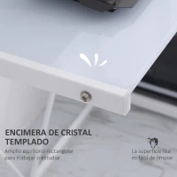 HOMCOM Escritorio Mesa de Ordenador 80x50x75 cm con Encimera de Vidrio Templado y Patas de Metal Carga 80 kg Estilo Moderno para Oficina Estudio Dormitorio Blanco(m-5)