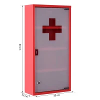 HOMCOM Medizinschrank aus Stahl Arzneischrank zur Medikamenten-Aufbewahrung, Abschließbar Apothekerschrank mit 4 Fächer, Glastür, 60 x 30 x 12 cm, Rot(m-3)