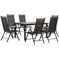 Outsunny Sitzgruppe klappbar für 6 Personen 1 Tisch+6 Stühle Gartenmöbel Set Sitzgarnitur Aluminium Mesh Schwarz(m-10)