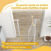 PawHut Puerta para Perros con Ancho Ajustable 76-104 cm Barrera de Seguridad con 2 Extensiones y Doble Bloqueo Blanco(m-7)