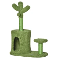 PawHut Albero Tiragraffi per Gatti Fino 4.5kg a Forma di Cactus con Palline e Cuccia, 60x35x78cm - Verde(m-10)