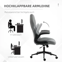 Vinsetto Bürostuhl mit Rückenlehne, höhenverstellbar, klappbare Armlehnen, Wippfunktion, Hellgrau(m-6)