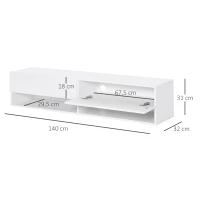 HOMCOM TV Schrank, Hängeschrank, Wandschrank, TV-Kommode, TV-Ständer, Lowboard, Moderner Fernsehtisch mit Klappfächer und Offene Regale, Spanplatte, Weiß, 140 x 32 x 31 cm(m-3)