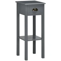 HOMCOM Mesa Auxiliar Estilo Moderno Mesita Auxiliar con Cajón y Estante de Almacenamiento 30x30x75 cm Gris(m-1)