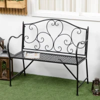 Outsunny Banc de jardin 2 places banquette extérieur terrasse patio en acier style romantique - 106 x 42 x 95 cm noir(m-2)