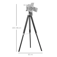 HOMCOM Industrial Tripod Floor Lamp, Nautical Cinema Standing Spotlight with Wood Legs and Adjustable Height for Living Room, Bedroom, Black and Silver(m-3)