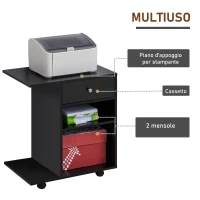 Vinsetto Mobile Porta Stampante in Legno Nero con 1 Cassetto, 2 Ripiani e Mensola CPU, per Ufficio 60x40x68.5cm(m-5)