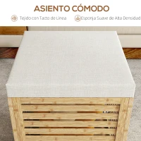 HOMCOM Baúl de Almacenaje para Dormitorio 54,7L con Asiento Desmontable Marco de Bambú 40x40x47 cm Gris y Natural(m-5)