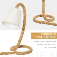 HOMCOM Lampada da Tavolo Stile Marinaro in Corda, Tessuto e Metallo, 29.5x21x43.5 cm, Beige(m-7)