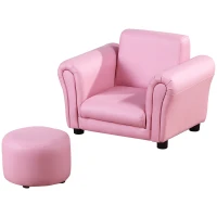 HOMCOM Kindersessel mit Fußhocker Kindercouch Kindersofa Minisofa für 1,5-3 Jahre Kinder Kindermöbel Holz Rosa 54 x 42 x 41 cm(m-10)