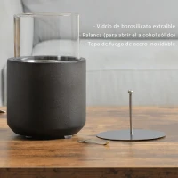 HOMCOM Chimenea Bioetanol Sobremesa Capacidad de 0,4L Combustión de 2,5h para Interior y Exterior 12x12x19cm Gris Oscuro(m-7)