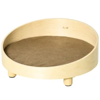 PawHut Erhöhtes Hundesofa Hundecouch mit Holzbeine, Ø59 cm Katzensofa Hundebett mit Kissen, waschbarer Bezug, Haustierbett Hundeschlafplatz für minimale Hunde, Natur+Hellbraun(m-10)