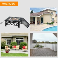 Outsunny Braciere da Giardino con Coperchio Parascintille e Griglia per Barbecue in Metallo 76x76x47cm Nero(m-7)
