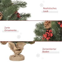 HOMCOM Mini-Weihnachtsbaum Weihnachtsdekoration, inkl. Schmuck, rote Beeren, 50 cm hoch, inkl. Zementsockel, Grün + Mehrfarbig(m-5)