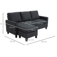 HOMCOM Ecksofa, Couchgarnitur, mit wendbarer Chaiselongue, 197 x 139 x 91cm, dunkelgrau(m-3)
