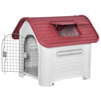 PawHut Caseta para Perro con Puerta Extraíble Base Elevada 3 Respiraderos y Ventana Abrible Caseta de Perros para Interior y Exterior 72x87x75 cm Gris Rojo(m-1)
