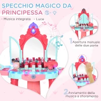 AIYAPLAY Tavolino Toeletta per Bambine con Sgabello, Specchio, Luci e Accessori, in PP e GPPS, 57x34x76 cm, Multicolore(m-4)