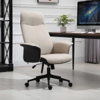 Vinsetto Office Chair, Linen Fabric Desk Chair, Comfortable Computer Chair with Adjustable Height, Padded Armrests and Swivel Wheels, Beige(m-10)