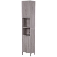 kleankin Colonna Bagno in MDF con 2 Armadietti e 2 Ripiani Aperti, 30x32x172.5 cm, color Legno(m-10)