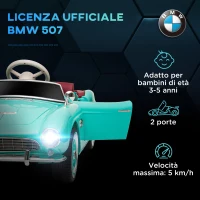 HOMCOM Macchina Elettrica per Bambini a 2 Porte con Licenza BMW 507, con Clacson e Telecomando, 115x55x47 cm, Verde(m-4)