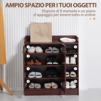 HOMCOM Armadio Scarpiera Moderno e Salvaspazio in Legno per 12 Paia con 4 Ripiani Aperti, 83x30x90 cm, color Caffè(m-4)