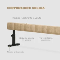 HOMCOM Trave Ginnastica Artistica con Altezza Regolabile e Piedini Antiscivolo, 226x31x59cm, Marrone(m-7)