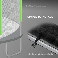 SPORTNOW 8ft Trampoline Net Replacement with 6 Plastic Pole Covers, Weather-Resistant Trampoline Netting Replacement with Zipped Entrance, Poles Not Included, Green(m-6)