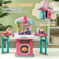 AIYAPLAY 45-Piece Kids Kitchen, Toy Kitchen, with Rotating Side Tables, Lights, Sound Spray(m-6)
