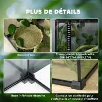 PawHut Boîte à reptiles habitat de terrarium transparent couvercle coulissant treillis métallique noir(m-6)
