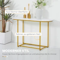 HOMCOM Konsolentisch in Artdeco-Design, Marmoroptik, Weiß + Gold(m-4)