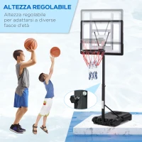 HOMCOM Canestro Portatile per Bambini, Altezza Regolabile 110cm, 130cm e Base da Riempire con Acqua (35kg) o Sabbia (45kg)(m-4)