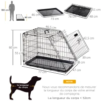 PawHut Cage de transport pour chien taille L dim. 77L x 47l x 55H cm métal noir(m-3)