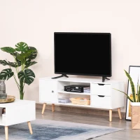 HOMCOM TV Stand for TVs up to 50", TV Console Cabinet with Open Storage Shelf and Drawers for Living Room, Entertainment Room and Bedroom, White(m-2)