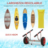 SPORTNOW Carrello per Kayak e SUP con Larghezza Regolabile in Alluminio, Ruote Ø25 cm, Max 100 kg, Nero(m-4)