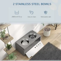 PawHut 3 Height Adjustable Raised Dog Bowls, Dog Feeding Storage Station w/ Slow Feeder Mat, 2 Stainless Steel Bowls(m-7)