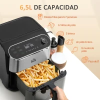 HOMCOM 4en1 Freidora sin Aceite 6,5L Freidora de Aire Caliente 1350W con 3 Programas Pantalla Táctil 31x37,5x32 cm Negro(m-5)