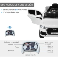 HOMCOM Coche Eléctrico para Niño +3 Años Audi Q5 con Mando a Distancia MP3 Luces y Sonidos Apertura de Puerta y Tirador Carga 30 kg 116x75x56 cm Blanco(m-6)