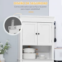 HOMCOM Alacena de Cocina con 4 Puertas 1 Cajón y Estante Abierto Mueble Auxiliar para Microondas 74x39,5x183 cm Blanco(m-6)