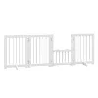 PawHut Cancellino per Cani, Recinto per Cani, Cancelletto di Sicurezza Pieghevole in Legno di Pino Bianco, 215x75cm(m-8)