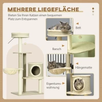 PawHut Kratzbaum Katzenbaum, 1 Katzenbett, 1 Katzenhöhle, 2 Liegeflächen, 124 cm x 59 cm x 40cm +Beige(m-4)