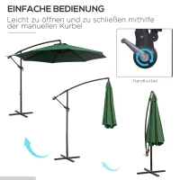 Outsunny Sonnenschirm mit Handkurbel Wetterbeständig 3 m x 3 m x 2,5 m XXL Grün(m-4)