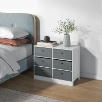 HOMCOM Chests of Drawer, Fabric Dresser Storage Cabinet with 6 Drawers for Bedroom, Living Room and Hallway, White and Grey(m-10)