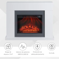 HOMCOM Chimenea Eléctrica 1800W-2000W con Mando a Distancia Llama Ajustable Termostato Temporizador Semanal para 37 m² Blanco(m-6)