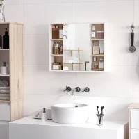 HOMCOM Bathroom Mirror Cabinet, Wall Mounted Storage Cabinet with Open Cupboard and Adjustable Shelf, White(m-7)