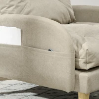 HOMCOM Upholstered Recliner Armchair with Footstool Set, Modern Button Tufted Accent Chair with Adjustable Backrest, Cushions, Wood Legs and Side Pockets for Living Room, Bedroom, Home Study, Beige(m-8)