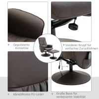 HOMCOM Relaxsessel mit Hocker, drehbarer Fernsehsessel mit 10 Massagepunkte, Liegefunktion, Massagesessel mit Fernbedienung, Seitentasche, TV-Sessel, Kunstleder, Braun(m-5)