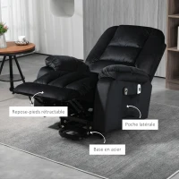 HOMCOM Fauteuil releveur électrique fauteuil de relaxation inclinable 8 points de massage vibrants 85 x 94 x 107 cm noir(m-9)